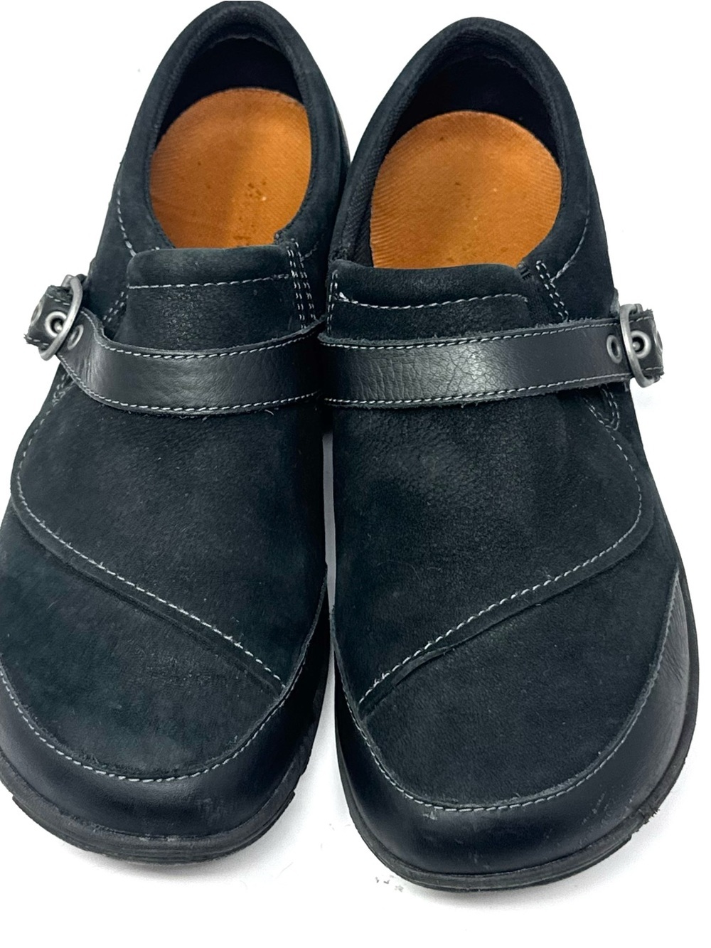 Merrell Dassie Black Leather Shoes Buckle Slip-On Comfort Women’s Size 8.5